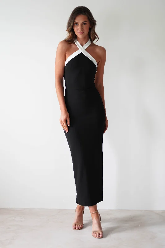 Discount OfferDonata Halterneck Maxi Dress | Black/White