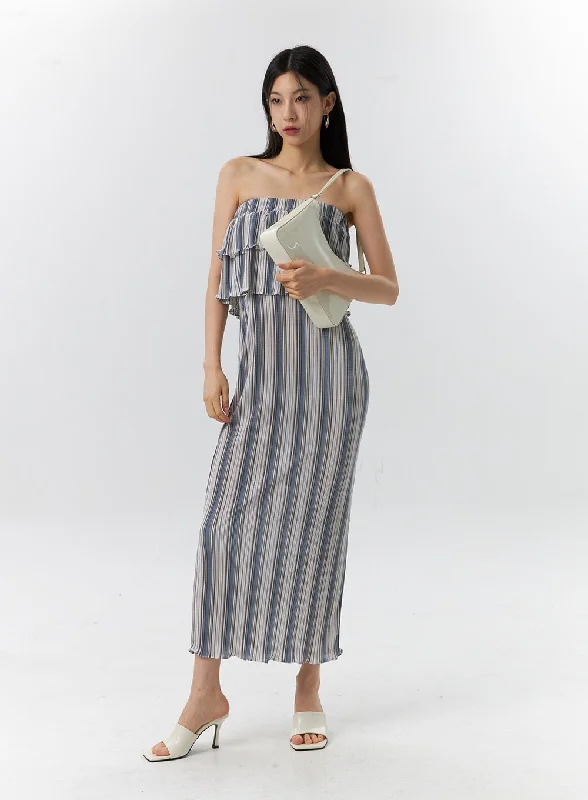 Fire SaleFrill Stripe Maxi Dress IL326