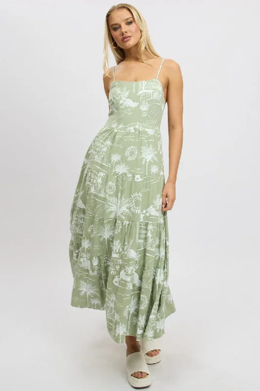 Exclusive AccessGreen Abstract Maxi Dress Tiered Strappy