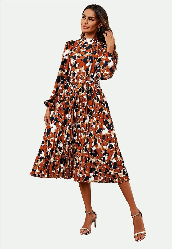 Sale Prices May VaryHigh Neck Long Sleeve Midi Dress In Rust