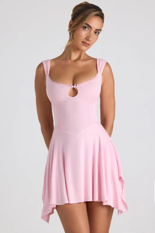 Price CutModal Asymmetric Lace-Trim A-Line Mini Dress in Soft Pink