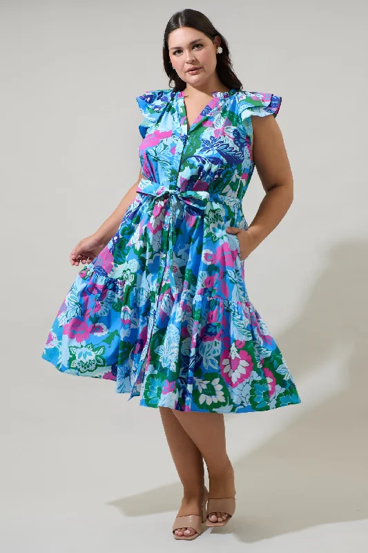 Buy One, Get One (BOGO)Lavera Floral Charlotte Button Midi Dress Curve