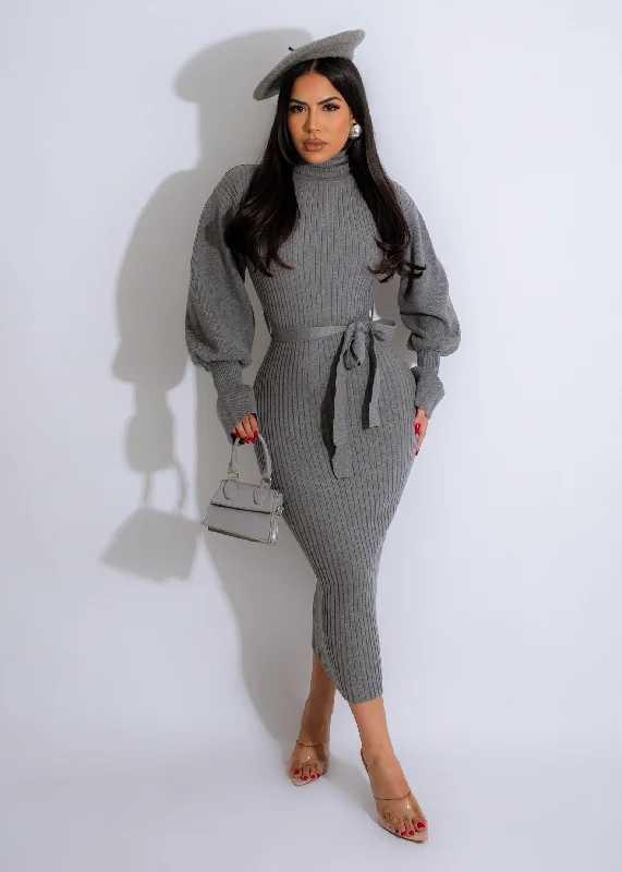 Redeem RewardsMake Me Sigh Ribbed Sweater Midi Dress Grey