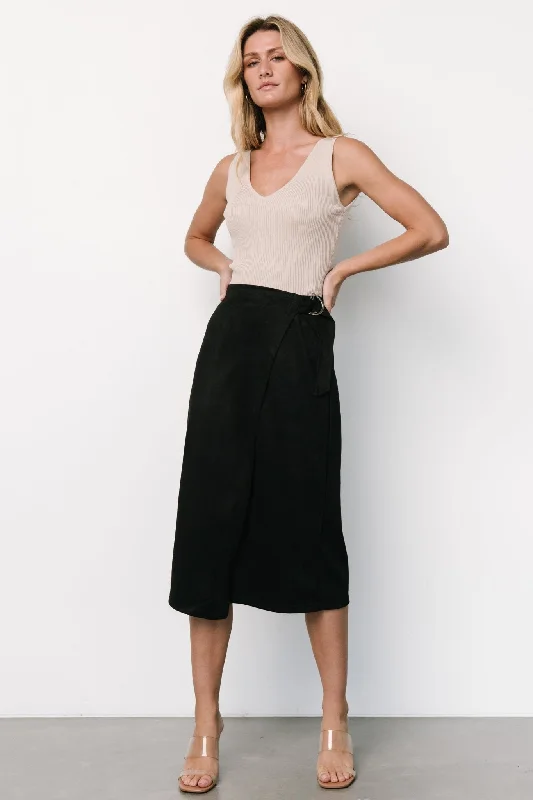 While Supplies LastMalika Faux Wrap Skirt | Black