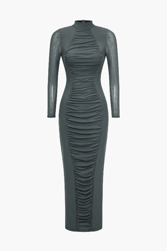 Unbeatable PricesSolid Ruched Mock-Neck Midi Dress