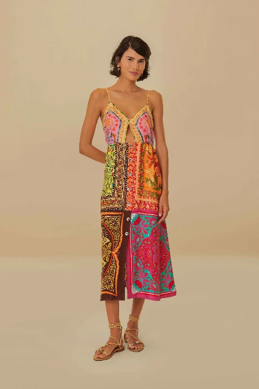 New Year SaleMulticolor Mixed Scarves Lenzing™ Ecovero™ Viscose Midi Dress