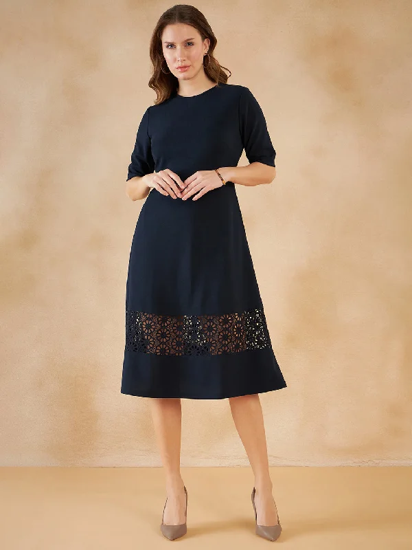 Group Buy DiscountNavy Lace Detail Midi Dress