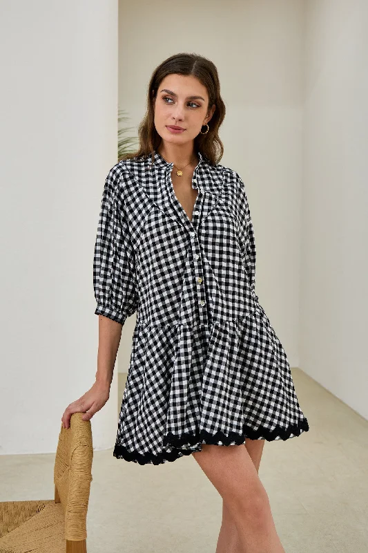 Renew Your Look SaleNoralee Black Gingham Ric Rac Mini Dress