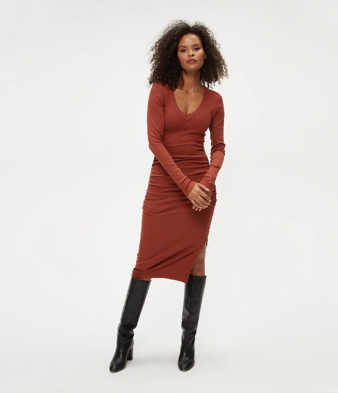 Thanksgiving SaleNova Ribbed V-Neck Dress