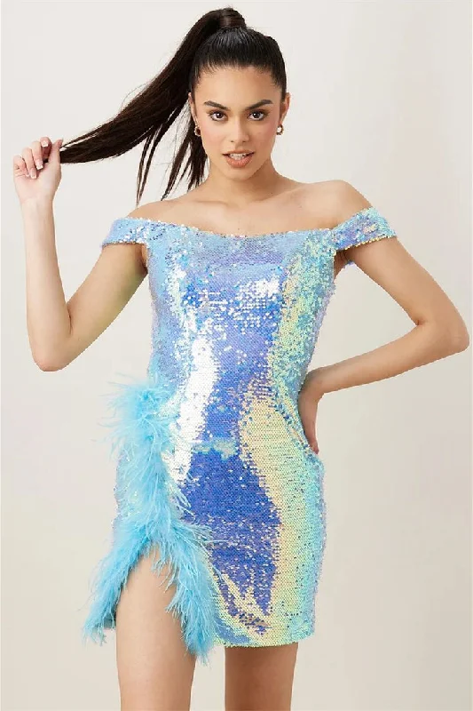 Clearance SaleOff the Shoulder Shiny Sequin Mini Dresses, Homocoming Dresses, Short Prom Dresses