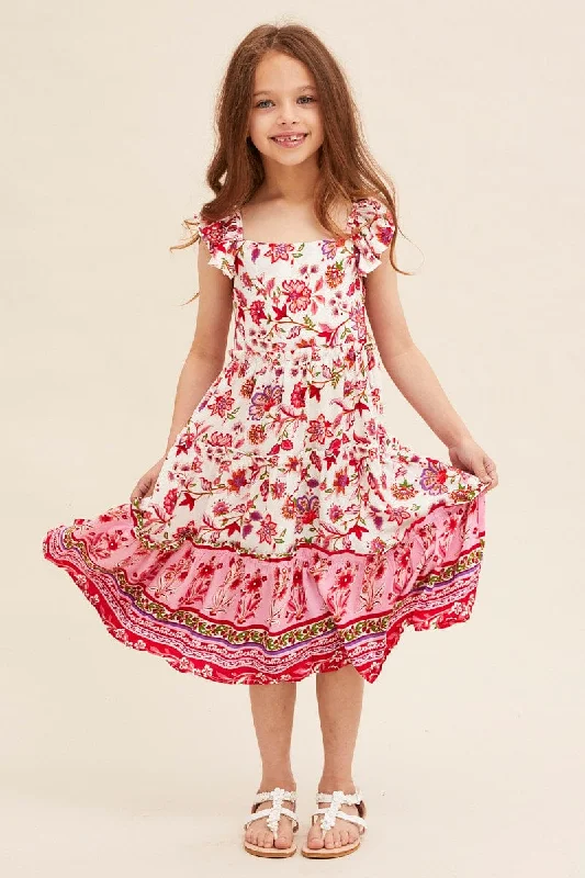 While Supplies LastPink Boho Kids Midi Dress Tiered