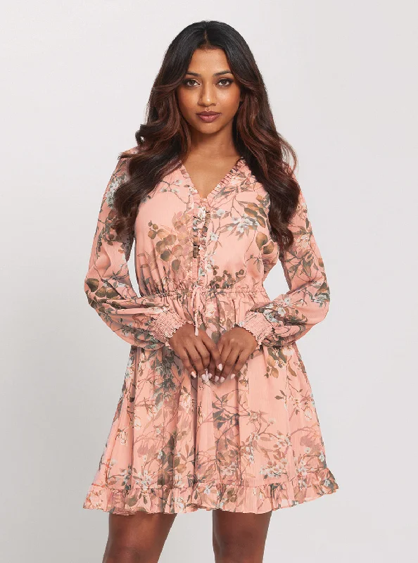 Mega SalePink Floral Vanessa Flare Dress