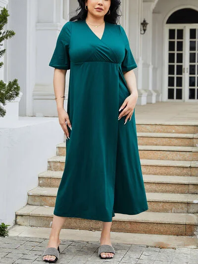 Combo DealPlus Size Slit Surplice Short Sleeve Midi Dress