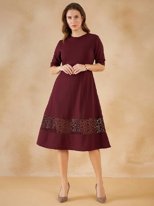 Special PromotionWine Lace Detail Midi Dress