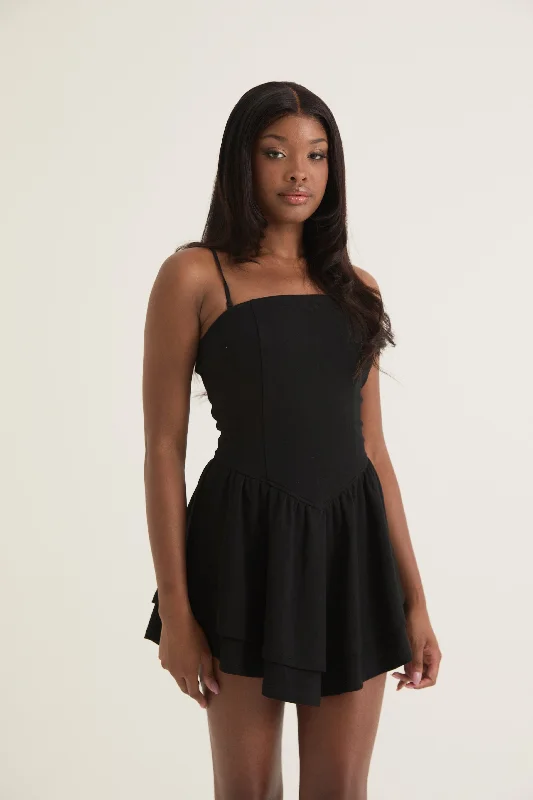 Flash SaleDouble-Tiered Flounced Dropped Waist Mini Dress | Black