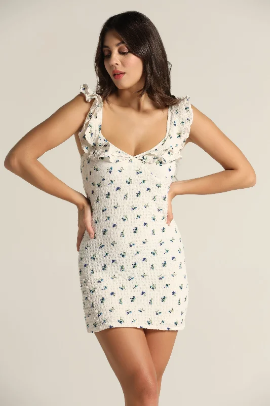 Sale EventRuffle Mini Dress - Blue Floral