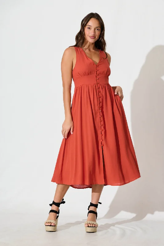 Exclusive OfferRyland Midi Dress in Rust Linen Cotton