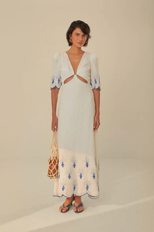 New Year SaleOff-White Sea Of Fish Embroidered Midi Dress