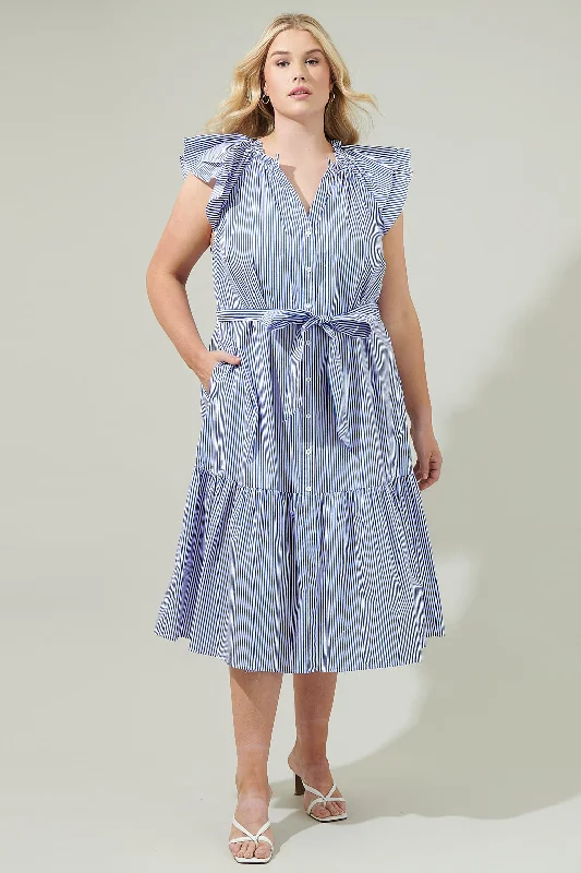 Overstock SaleSherah Striped Charlotte Button Midi Dress Curve