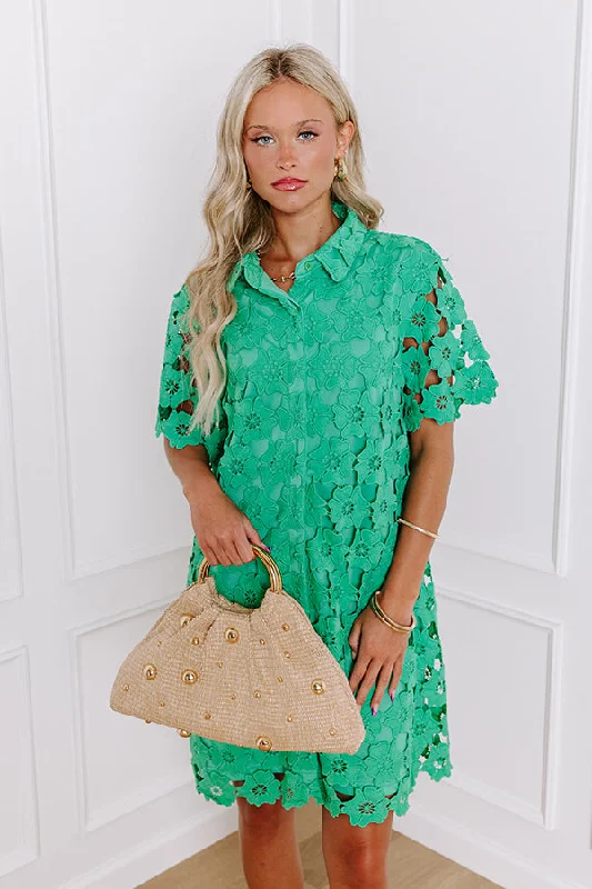 Buy One, Get One (BOGO)Sunshine Sunday Crochet Mini Dress in Emerald