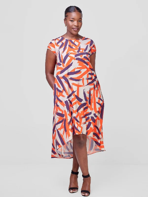 Flash DealsJema High Low Tent Dress - Orange / Purple Vua Print