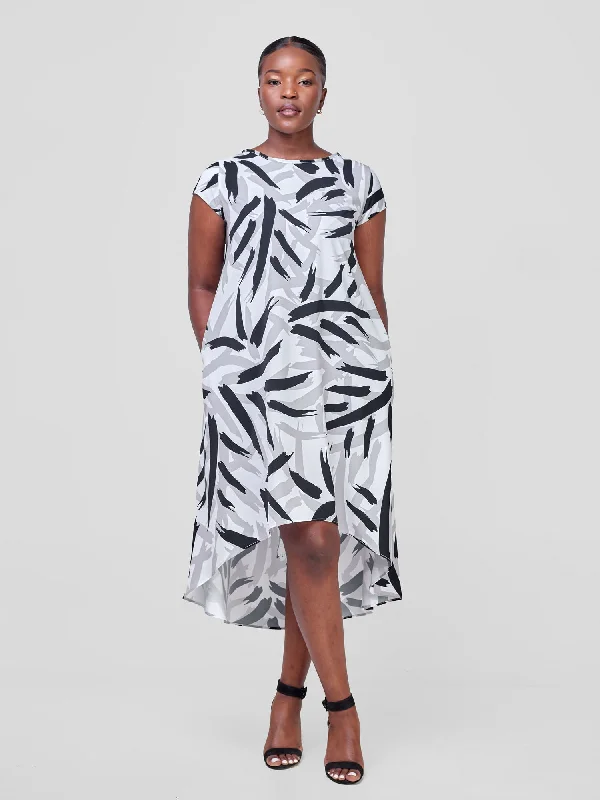 Price CutJema High Low Tent Dress - White / Grey Vua Print